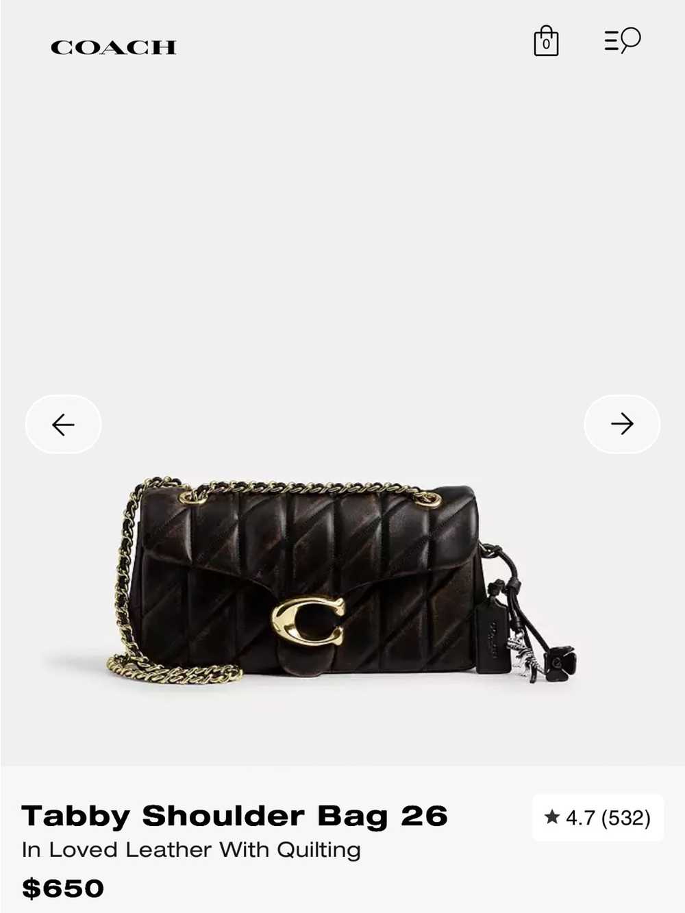 Coach “Loved Leather” Quilted Leather Shoulder Bag Tabby 26 - Picture 7 of 7